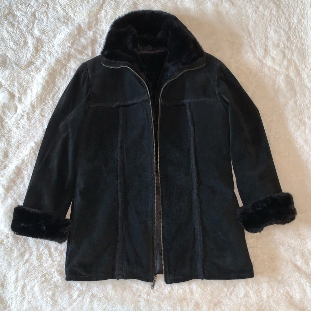 Fall/Winter Black Suede Leather Fur Lined Coat Jacket Women’s